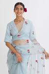 Peeli Dori Blue Silk Organza Embroidery V Neck Saree With Blouse at Aza Fashions Peeli Dori_Blue Silk Organza Embroidery V Neck Saree With Blouse _at_Aza_Fashions