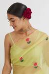 Peeli Dori_Green Silk Organza Sweetheart Neck Embroidered Saree With Blouse _at_Aza_Fashions