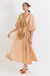Buy Peeli Dori Peach Silk Organza, Lining Cotton Satin Round Embroidered Kaftan at Aza Fashions Buy_Peeli Dori_Peach Silk Organza, Lining Cotton Satin Round Embroidered Kaftan _at_Aza_Fashions