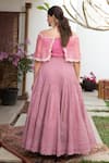 Shop_Jade by Monica and Karishma_Pink Tulle Embroidered Thread Work One Shoulder Cape Choli And Lehenga Set _at_Aza_Fashions