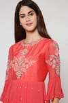 Shop_Bha sha_Coral Anarkali  Georgette Embroidered Round Gulab With Dupatta _Online_at_Aza_Fashions