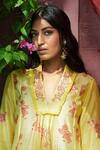 Buy_Amrita Thakur_Yellow Kurta Chanderi Pant Cotton Embroidery V Neck Printed Set _Online_at_Aza_Fashions