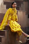 Shop_Amrita Thakur_Yellow Kurta Chanderi Pant Cotton Embroidery V Neck Printed Set _at_Aza_Fashions