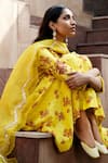 Amrita Thakur_Yellow Kurta Chanderi Pant Cotton Embroidery V Neck Printed Set _Online_at_Aza_Fashions