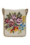 Shop_The Leather Garden_White Embellished Handmade Floral Bead Handbag _at_Aza_Fashions