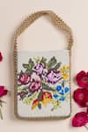 The Leather Garden_White Embellished Handmade Floral Bead Handbag _at_Aza_Fashions