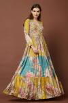 Buy_Aayushi Maniar_Yellow Tussar Silk Maxi Dress_Online_at_Aza_Fashions