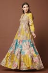 Aayushi Maniar_Yellow Tussar Silk Maxi Dress_Online_at_Aza_Fashions