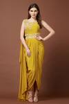 Buy_Aayushi Maniar_Yellow Crepe Silk Round Draped Gown _Online_at_Aza_Fashions