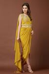 Aayushi Maniar_Yellow Crepe Silk Round Draped Gown _Online_at_Aza_Fashions