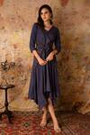 Buy_Vaani Beswal_Blue Handwoven Cotton Stripes V Neck Gulbarg Dress _at_Aza_Fashions