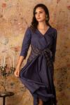 Shop_Vaani Beswal_Blue Handwoven Cotton Stripes V Neck Gulbarg Dress _Online_at_Aza_Fashions