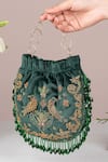 Buy_The Leather Garden_Green Embellished Potli Bag _at_Aza_Fashions