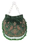 Shop_The Leather Garden_Green Embellished Potli Bag _at_Aza_Fashions