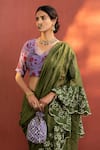 Buy_Naaz By Noor_Green Chanderi, Printed , V Neck Embroidered Saree And Blouse _Online_at_Aza_Fashions