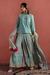 Buy_Naaz By Noor_Blue Organza, Chanderi Round Embroidered Kurta Set _at_Aza_Fashions