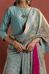 Shop_Naaz By Noor_Blue Organza, Chanderi Round Embroidered Kurta Set _Online_at_Aza_Fashions