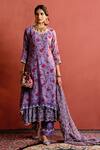 Buy_NAAZ BY NOOR_Purple Organza V Neck Floral Print Kurta Set _at_Aza_Fashions