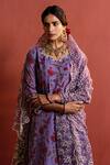 NAAZ BY NOOR_Purple Organza V Neck Floral Print Kurta Set _Online_at_Aza_Fashions