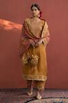 Buy_NAAZ BY NOOR_Yellow Chanderi Round Embroidered Kurta Set _at_Aza_Fashions