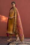 NAAZ BY NOOR_Yellow Chanderi Round Embroidered Kurta Set _Online_at_Aza_Fashions