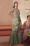 Buy_Sahil Kochhar_Green Crepe, Organza U Neck Gulner Kurta And Sharara Set _at_Aza_Fashions