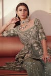 Shop_Sahil Kochhar_Green Crepe, Organza U Neck Gulner Kurta And Sharara Set _at_Aza_Fashions