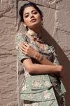 Buy_Sahil Kochhar_Green Crepe, Organza U Neck Gulner Kurta And Sharara Set _Online_at_Aza_Fashions