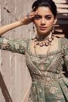 Shop_Sahil Kochhar_Green Crepe, Organza U Neck Gulner Kurta And Sharara Set _Online_at_Aza_Fashions