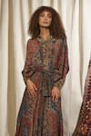 Buy_Nikita Mhaisalkar_Maroon Georgette Printed Kaftan_Online_at_Aza_Fashions