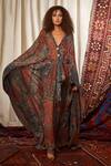 Buy_Nikita Mhaisalkar_Maroon Crepe Straight Collar Printed Kaftan _at_Aza_Fashions