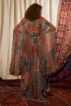 Shop_Nikita Mhaisalkar_Maroon Crepe Straight Collar Printed Kaftan _at_Aza_Fashions
