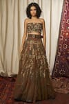 Buy Nikita Mhaisalkar Brown Tulle Bandeau Hand Embroidered Lehenga Set at Aza Fashions Buy_Nikita Mhaisalkar_Brown Tulle Bandeau Hand Embroidered Lehenga Set _at_Aza_Fashions