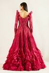 Shop Adaara Couture Red Raw Silk, Net Sweetheart Neck Embellished Ruffle Gown at Aza Fashions Shop_Adaara Couture_Red Raw Silk, Net Sweetheart Neck Embellished Ruffle Gown _at_Aza_Fashions
