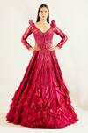 Shop Adaara Couture Red Raw Silk, Net Sweetheart Neck Embellished Ruffle Gown Online at Aza Fashions Shop_Adaara Couture_Red Raw Silk, Net Sweetheart Neck Embellished Ruffle Gown _Online_at_Aza_Fashions