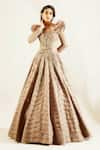 Buy_Adaara Couture_Gold Organza Sweetheart Neck Ruffle Gown _at_Aza_Fashions