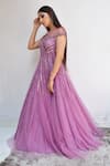 Shop_PARUL GANDHI_Purple Shimmer Imported Net Embroidery Round Gown _at_Aza_Fashions