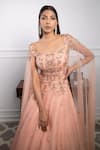 Buy_PARUL GANDHI_Peach Organza Embroidery Sweetheart Neck Gown _Online_at_Aza_Fashions