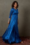 Shop_RI.Ritu Kumar_Blue Silk Printed Zardozi Round Paisley Flared Gown _Online_at_Aza_Fashions