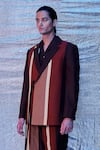 Buy_Line out line_Brown Cotton Plain Stripe Panelled Blazer  _Online_at_Aza_Fashions