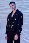 Buy_Line out line_Black Cotton Embroidered Cut Dana Work Crop Blazer  _Online_at_Aza_Fashions