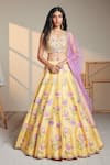 Buy_Chamee and Palak_Yellow Embroidered Floral Pattern Flower Of Life Bridal Lehenga Set  _at_Aza_Fashions