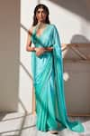 Buy_Chamee and Palak_Blue Saree Georgette Embellished Sequins Plunge V Ivy With Bralette  _at_Aza_Fashions