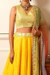 Buy_Loka by Veerali Raveshia_Yellow Chanderi Silk Embroidered Resham Work V Mirror Lehenga Set  _Online_at_Aza_Fashions