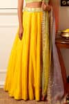 Loka by Veerali Raveshia_Yellow Chanderi Silk Embroidered Resham Work V Mirror Lehenga Set  _at_Aza_Fashions