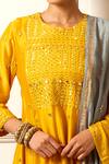 Loka by Veerali Raveshia_Yellow Chanderi Silk Embroidered Sequin Round Anarkali Sharara Set  _Online_at_Aza_Fashions