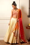 Buy_Loka by Veerali Raveshia_White Chanderi Silk Embroidered Thread Work Sweetheart Neck Sequin Lehenga Set _at_Aza_Fashions