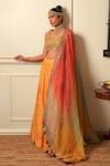 Loka by Veerali Raveshia_Yellow Chanderi Silk Embroidered Thread Work Mirror Lehenga Set _Online_at_Aza_Fashions
