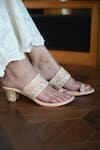 Buy Miraki Peach Embroidered Toe Ring Block Heels at Aza Fashions Buy_Miraki_Peach Embroidered Toe Ring Block Heels _at_Aza_Fashions