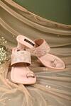 Shop Miraki Peach Embroidered Toe Ring Block Heels at Aza Fashions Shop_Miraki_Peach Embroidered Toe Ring Block Heels _at_Aza_Fashions